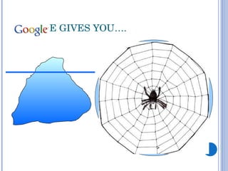 GOOGLE GIVES YOU…. Web Resources MySpace Company Sites Shopping Blogs YouTube Government Sites Games 