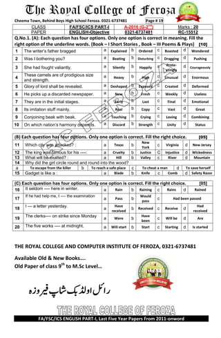 English 1st yera last five year 4 | PDF