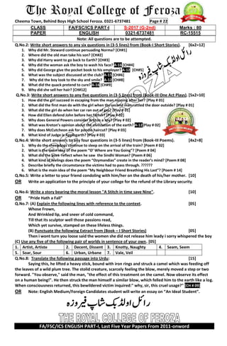 English 1st yera last five year 4 | PDF