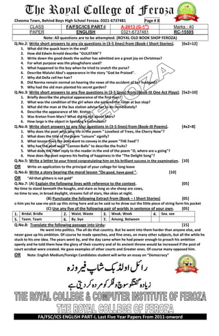 English 1st yera last five year 4 | PDF