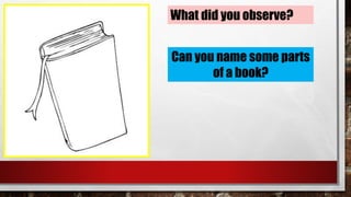 What did you observe?
Can you name some parts
of a book?
 