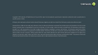 Copyright © 2019 CoinGecko. All Rights Reserved. No part of this report is to be reproduced, copied, leased or howsoever used by the reader to provide advice to
any other person or entity.
All figures, charts and graphs are based on data extracted from www.coingecko.com (which are derived from third party sources) unless otherwise stated.
Important Notice: While we have made every attempt to ensure our data and information are gleaned from reliable sources and presented in the most accurate
manner, CoinGecko takes no responsibility for any errors or omissions, or for the analysis, reports and results as stated herein. All information in this report is
provided "as is", with no guarantees of any kind, including without limitation, completeness, accuracy, and timeliness. All information stated herein reflects
solely the opinion of CoinGecko as an aggregator of publicly available information, and does not in any manner constitute financial advice or other professional
advice for which a licence is required. Nothing implied within this report should substitute the sound technical and business judgement of the reader who is
advised to use discretion, conduct his/her own further checks, and seek professional advice before relying on any information herein. The presence of third party
trademarks and brands herein does not indicate any association with or endorsement by CoinGecko of such third parties.
3
 