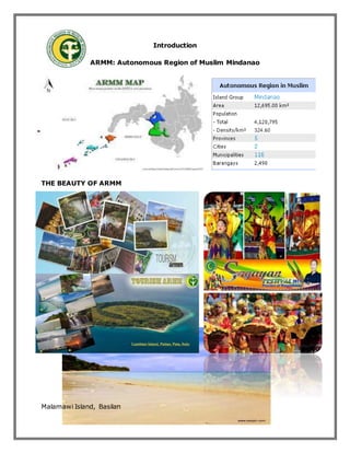 Introduction 
ARMM: Autonomous Region of Muslim Mindanao 
THE BEAUTY OF ARMM 
Malamawi Island, Basilan 
 