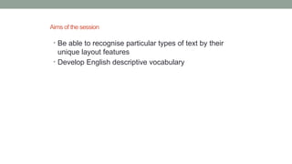 Englih entry levels and level 1 text features powerpoint | PPTX