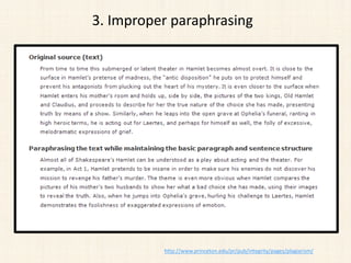 http://www.princeton.edu/pr/pub/integrity/pages/plagiarism/
3. Improper paraphrasing
 