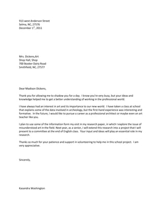 English 3 thank you letter