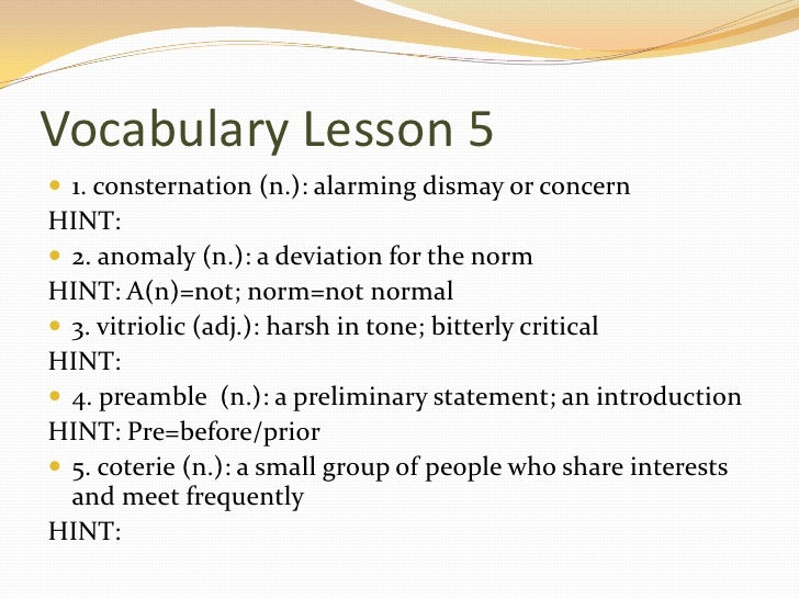 English 4 Honors Vocab 5