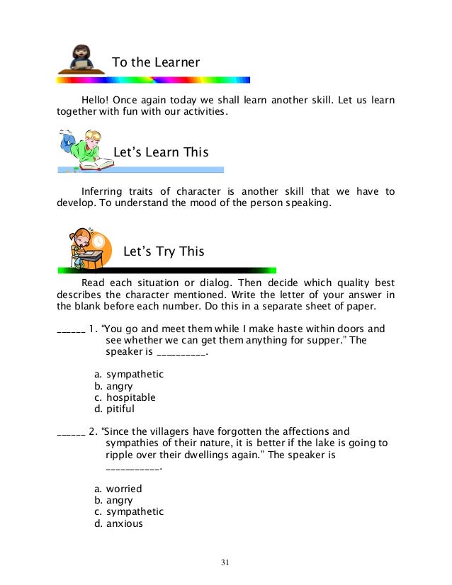Worksheets Inferring Character Traits Worksheets Answer Key english 6 dlp 37 inferring traits and character of 2