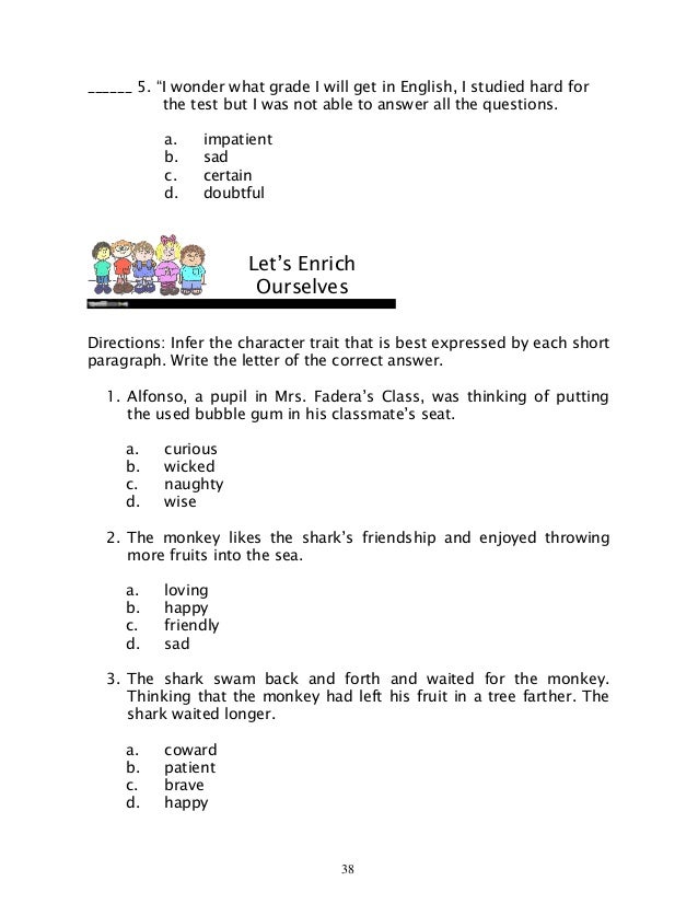 Worksheets Inferring Character Traits Worksheets Answer Key english 6 dlp 37 inferring traits and character ourselves 9