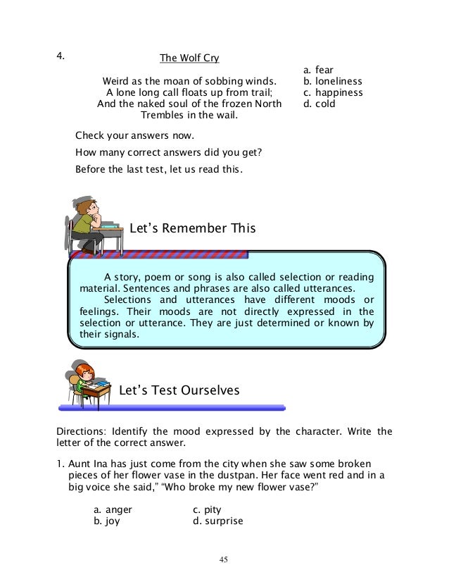 Worksheets Inferring Character Traits Worksheets Answer Key english 6 dlp 38 inferring the general mood of selection exciting 6