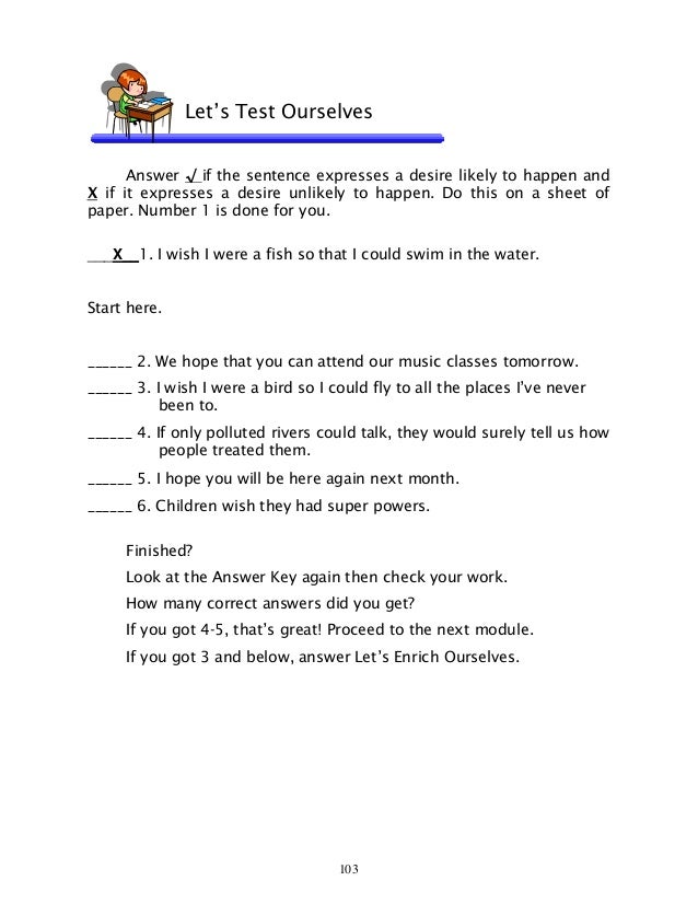 English 6 Dlp 43 Using Expression Hope Can Wish Could If Were