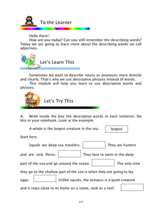 English 6 dlp 45 using descriptive words and phrases | PDF