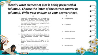Identify what element of plot is being presented in
column A. Choose the letter of the correct answer in
column B. Write your answer on your answer sheet.
 