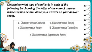 Determine what type of conflict is in each of the
following by choosing the letter of the correct answer
inside the box below. Write your answer on your answer
sheet.
 