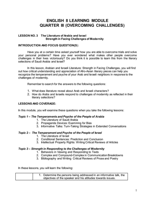 English 8 learning module quarter 3 lesson 3 | DOCX