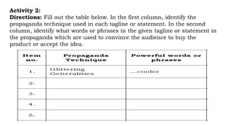English 8 Quarter 3 Week 2 Lesson Propaganda Techniques.pptx