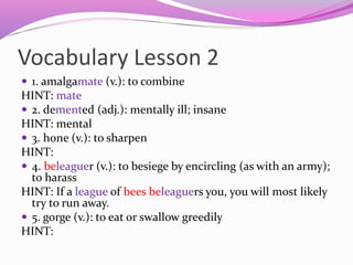 Beleaguered Example English 9 vocabulary lesson 2 | PPTX