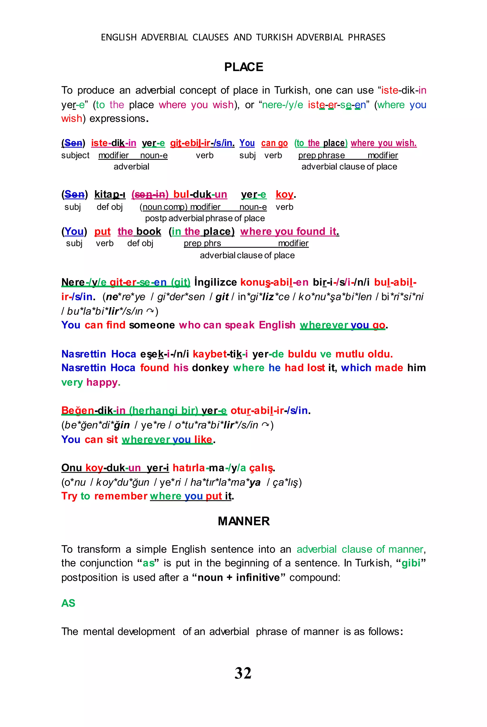 English adverbial clauses and turkish adverbial phrases (2) | DOCX
