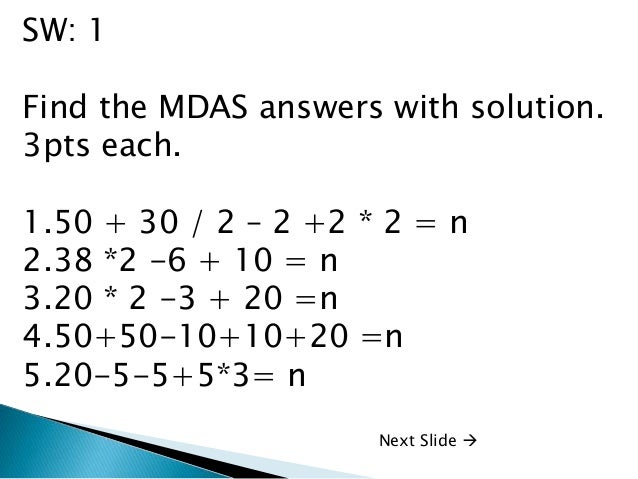 Mdas Worksheet For Grade 3