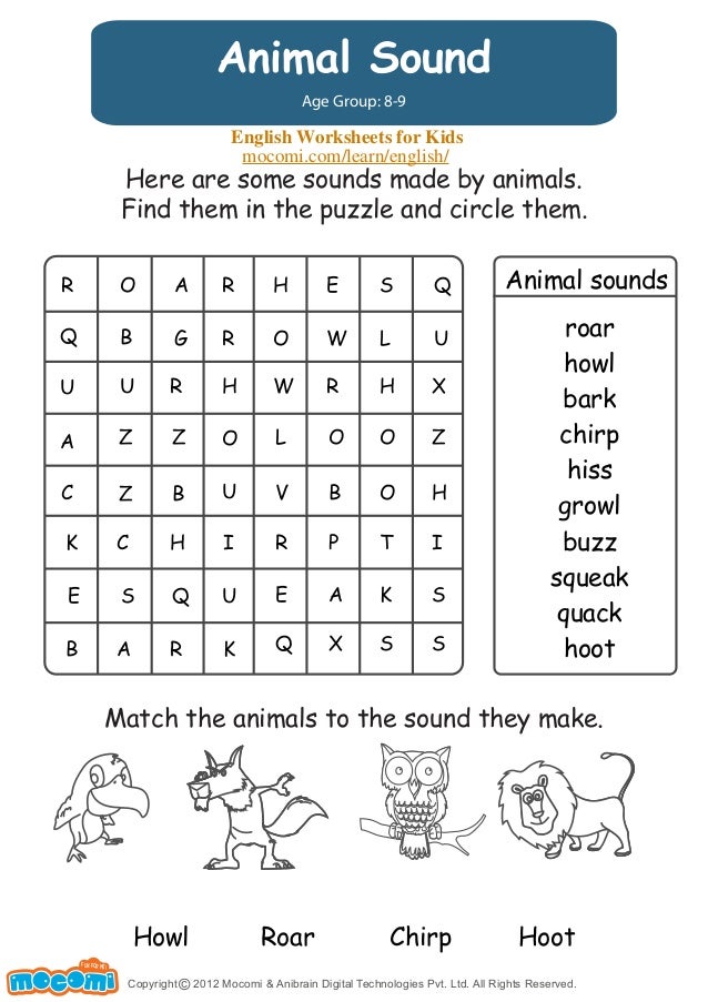 animal sound english worksheets for kids mocomicom