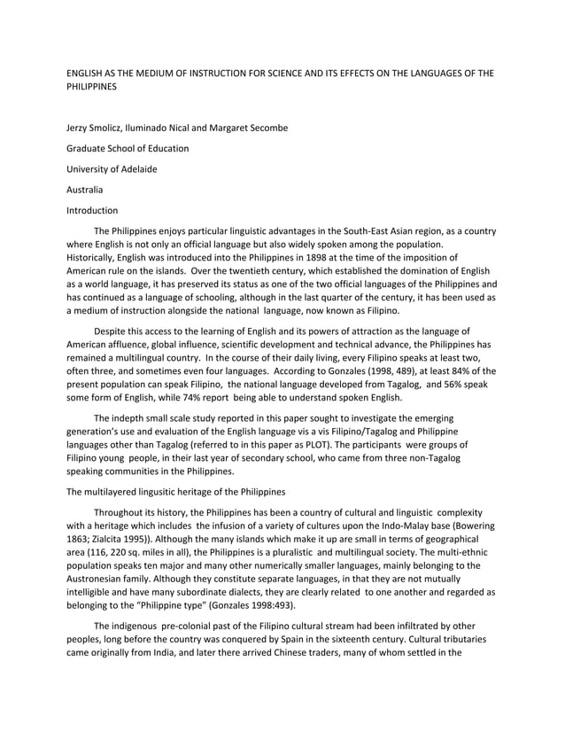 English as the medium of instruction for science and its effects on the ...