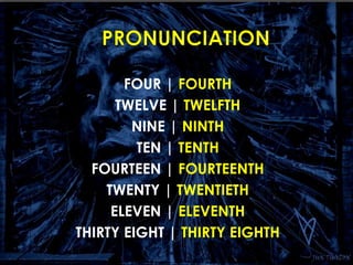 FOUR | FOURTH 
TWELVE | TWELFTH 
NINE | NINTH 
TEN | TENTH 
FOURTEEN | FOURTEENTH 
TWENTY | TWENTIETH 
ELEVEN | ELEVENTH 
THIRTY EIGHT | THIRTY EIGHTH 
 