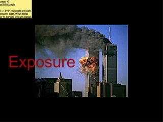 xample #1:
eal Life Example

 11 Terror, how people are easily
xposed to death. Which brings
ear to everyone who gets exposed.




         Exposure
 