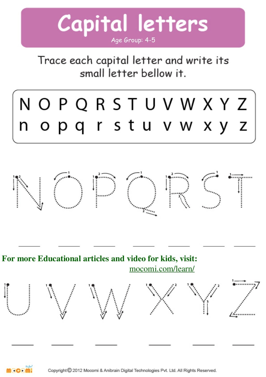 capital letters english worksheets for kids mocomicom