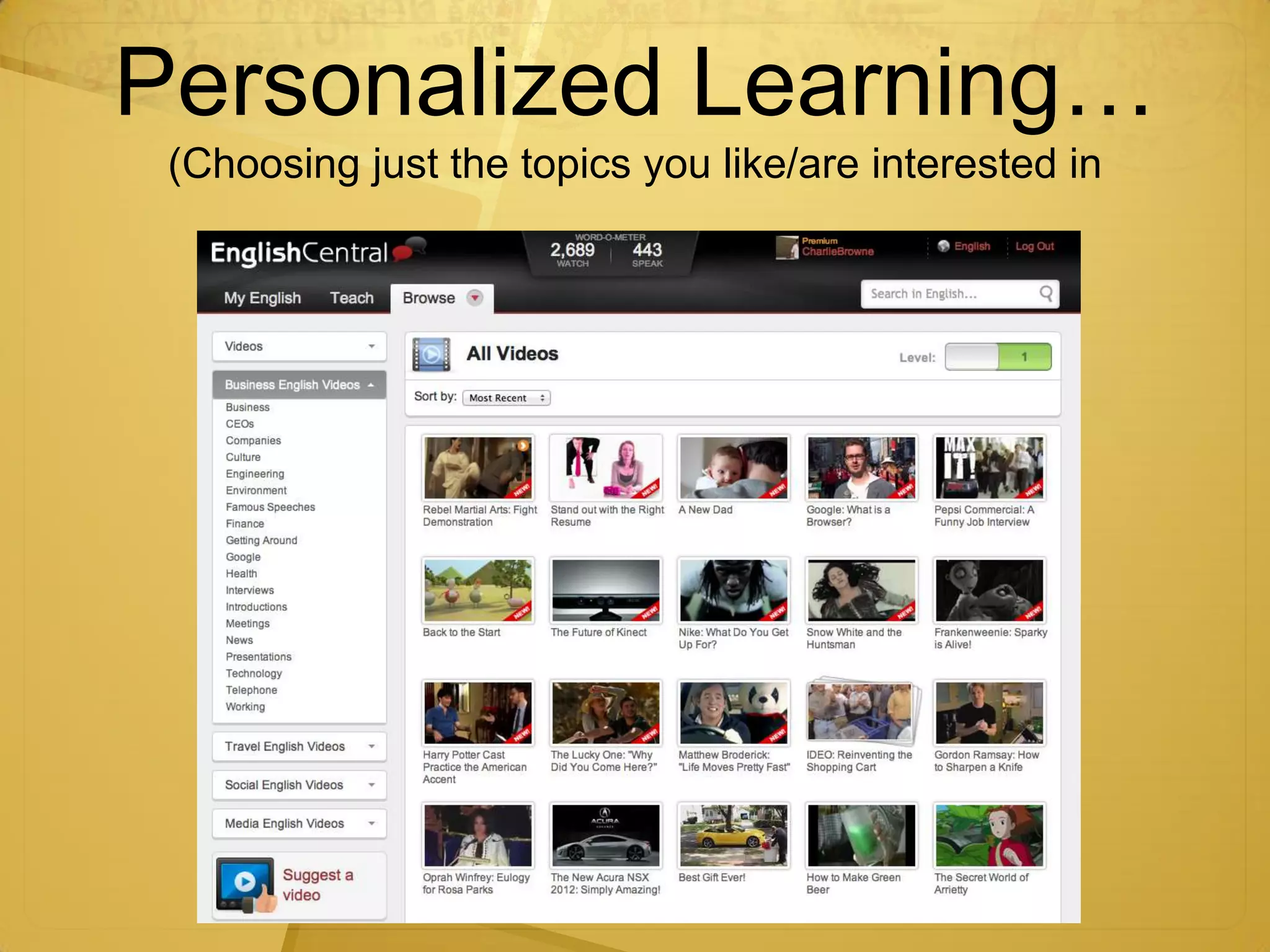 Personalized Learning…
 (Choosing just the topics you like/are interested in
 