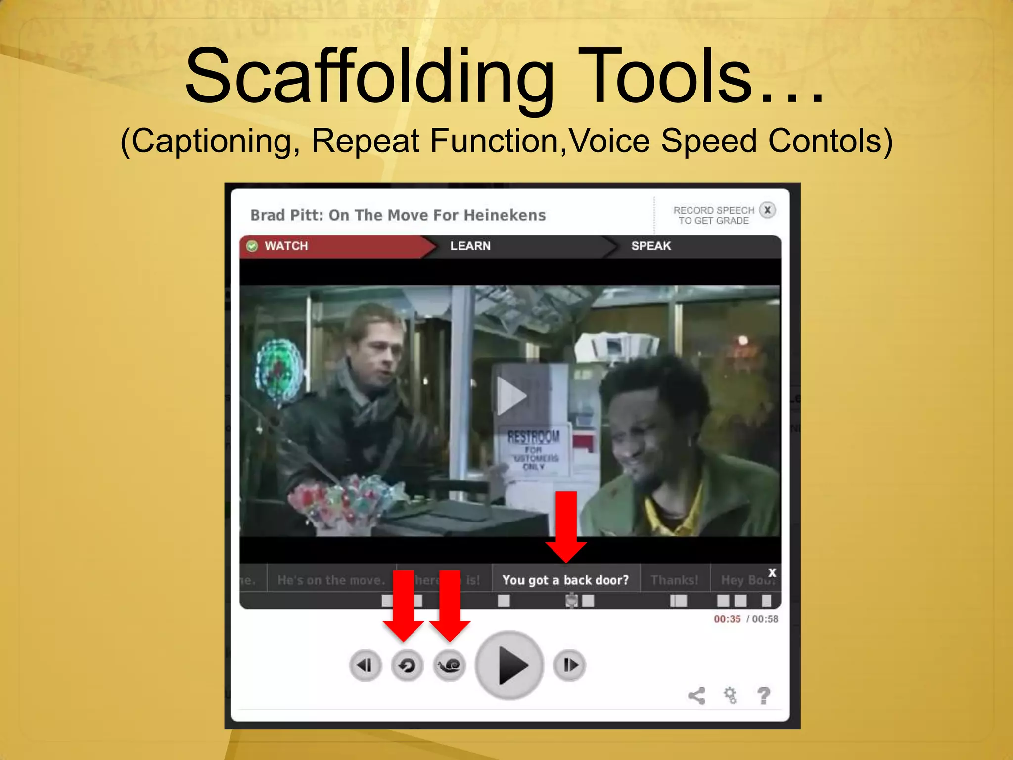 Scaffolding Tools…
(Captioning, Repeat Function,Voice Speed Contols)
 