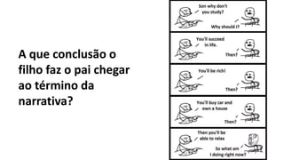 A que conclusão o
filho faz o pai chegar
ao término da
narrativa?
 