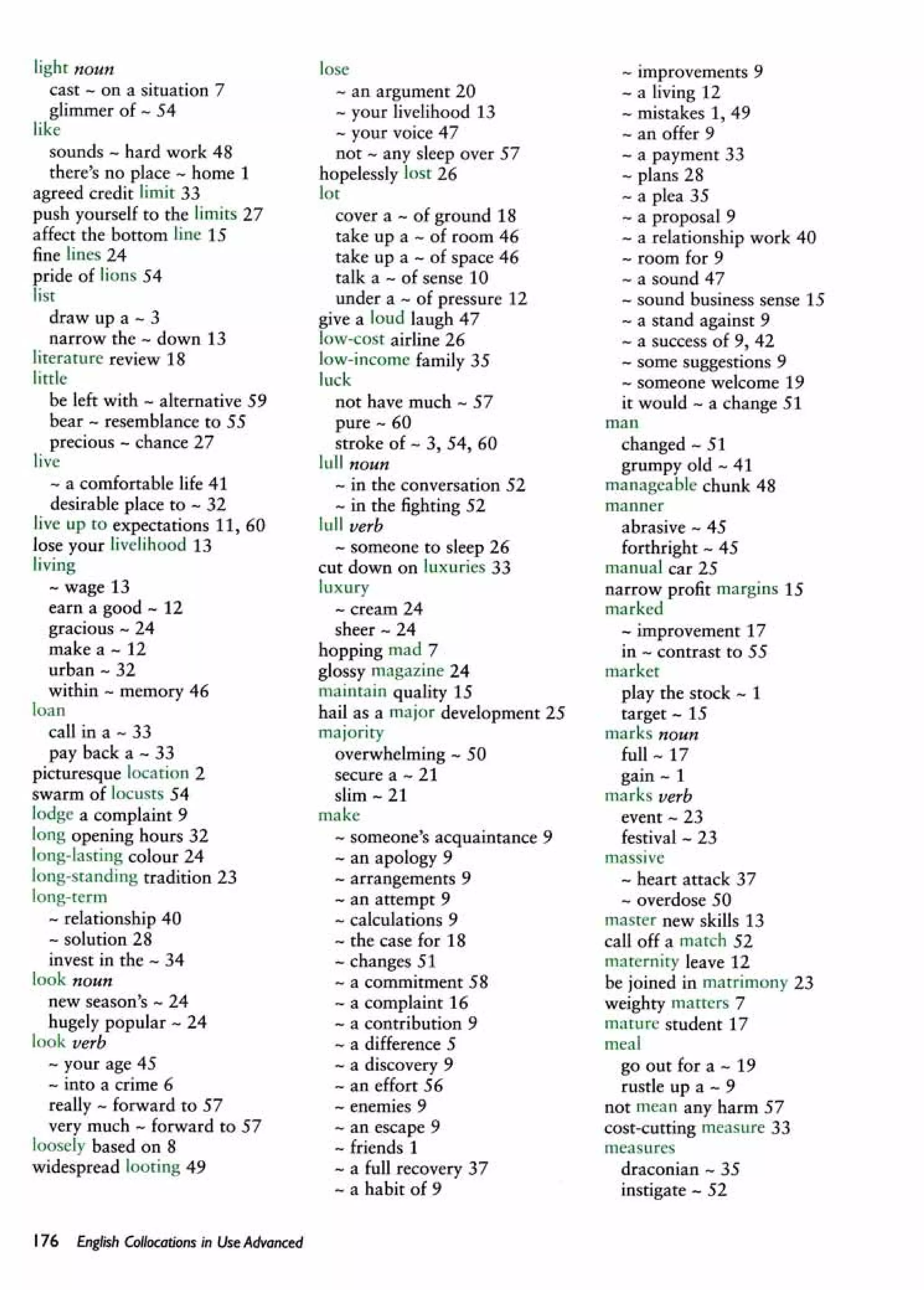 English collocations advanced