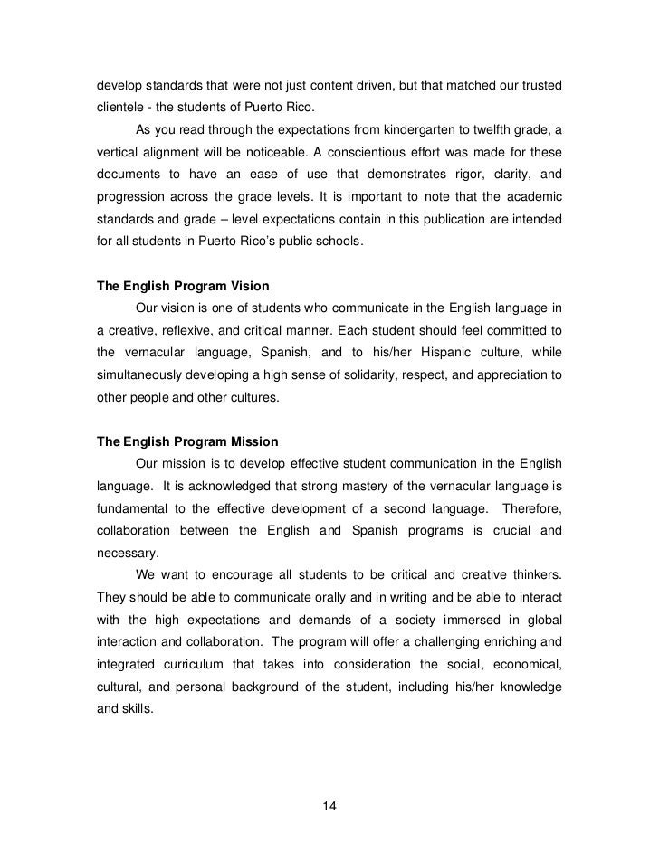 English content standards and grade level expectations