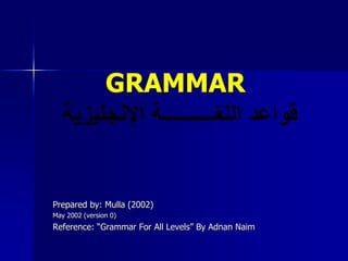 GRAMMAR
Prepared by: Mulla (2002)
May 2002 (version 0)
Reference: “Grammar For All Levels” By Adnan Naim
 