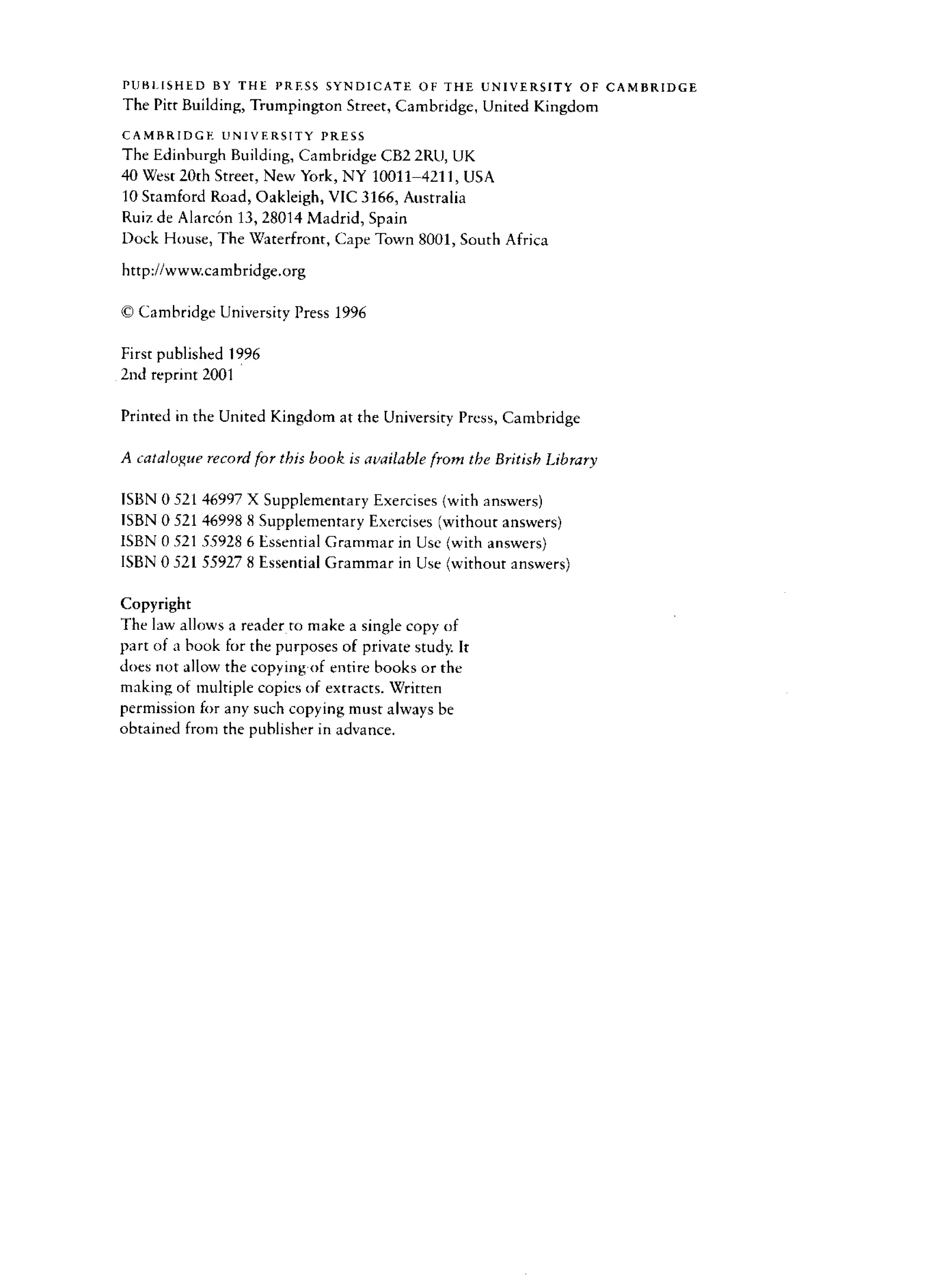 English course: essential grammar in use supplementary exercises