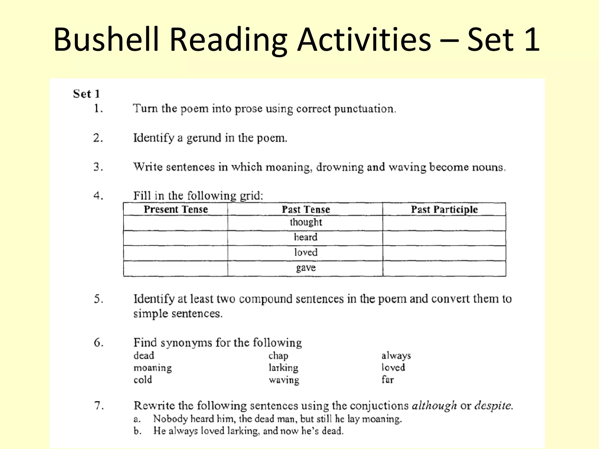 Bushell Reading Activities – Set 1 