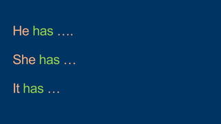 He has ….
She has …
It has …
 