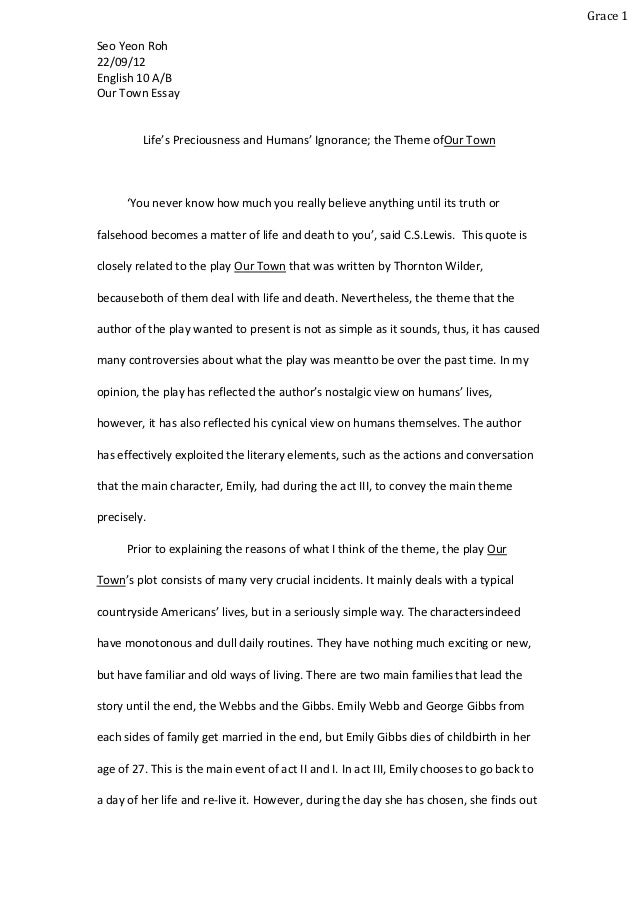 High School Narrative Essay Examples Grace Seo Yeon Rohenglish Abour Town Essay Lifes Preciousness High School Persuasive Essay Examples also Essay Thesis Statement Example English Essay Causes Of The English Civil War Essay