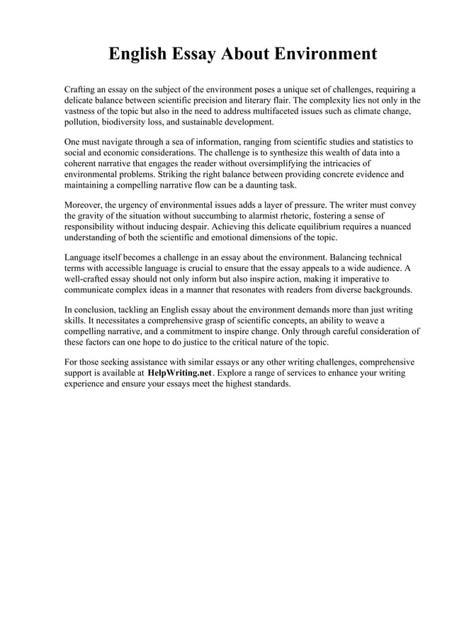 English Essay About Environment Pdf