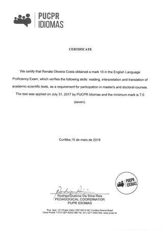 English exam certificate renata oliveira costa