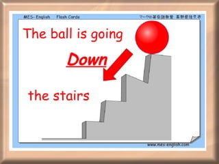 The ball is going Down the stairs 