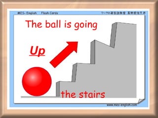 The ball is going  the stairs Up 