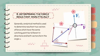 )
)
)
)
)
)
)
)
)
Generally, analytical method is used
to determine resultant two vectors
of force which have the same
catching point but di ferent in
directions and both vectors form the
angle α.
)
)
)
)
)
)
)
)
)
 
