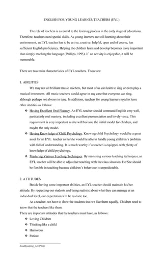 English For Young Learner Teachers (Acadspk)