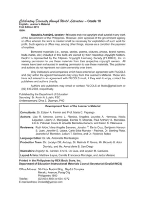 DepED English Grade 10 Unit 1 Learner's Manual | PDF