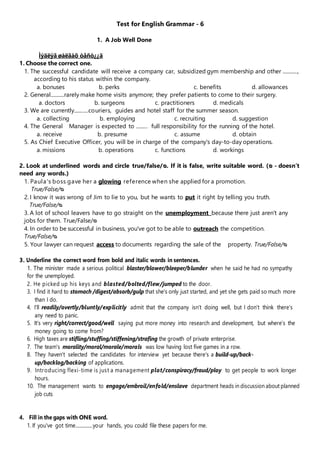 Unit 3 Short Test 2B: Grammar, PDF, Morphology