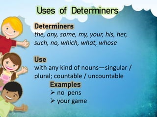 Using Determiners ENGLISH GRAMMAR-DETERMINERS PRESENTATION | PDF