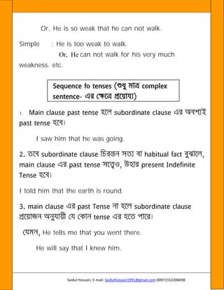 Saidul Hossain, E-mail: Saidulhossain1991@gmail.com 00971552284698
Or, He is so weak that he can not walk.
Simple : He is too weak to walk.
Or, He can not walk for his very much
weakness. etc.
-
1.
I saw him that he was going.
I told him that the earth is round.
He tells me that you went there.
He will say that I knew him.
 