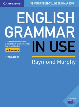 facebook.com/LinguaLIB
vk.com/lingualib
ENGLISH
GRAMMAR
IN USE
Fifth Edition
Raymond Murphy
THE WORLD’S BEST-SELLING GRAMMAR BOOK
A self-study reference and
practice book for intermediate
learners of English
with answers
•
•
•
• More than 35,000 deﬁnitions and hundreds of new words
• Deﬁnitions are written in clear, simple English
• Thesaurus boxes help you to expand your vocabulary
• Common Learner Error boxes, based on learner errors from the Cambridge
• Over 1,000 Word Partner boxes show the important collocations that will
CD-ROM
• SMART thesaurus – a dictionary and a thesaurus in one!
• Spoken British and American pronunciation for every word
• ‘Record yourself’ feature helps you with pronunciation practice
•
•
•
•
•
•
˜ ˜
˜
˜
Teachercom's Library
 