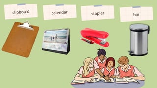 clipboard calendar stapler bin
 